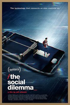 a movie poster for the social diimema with a man standing on top of a cell phone