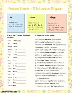 a printable worksheet for the present simple