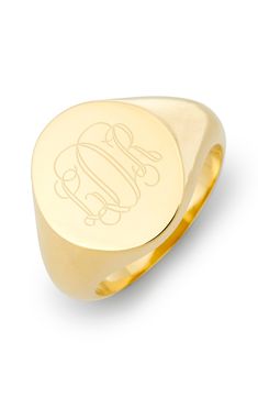 Timeless monogram etching makes this elegant, American-made signet ring a meaningful gift. 14k-gold plate Made in the USA Pinky Signet Ring, Custom Signet Ring, Letter Jewelry, Monogram Ring, Initial Monogram, Silver Signet Ring, Monogram Jewelry, Gold Signet Ring, Dope Jewelry