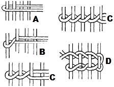 four different types of stitchs are shown in black and white, with letters on them