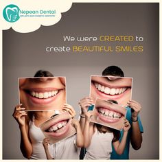 two people holding up photos with teeth on them and the caption we were created to create beautiful smiles