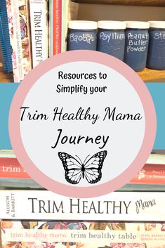 books stacked on top of each other with the title resources to simility your trim healthy mama journey