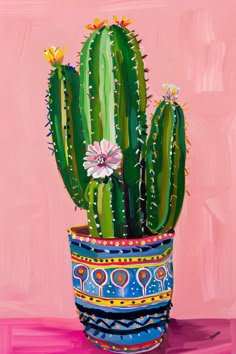 a painting of a cactus in a pot