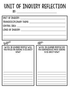 the unit of inquiry reflection worksheet is shown with text on it