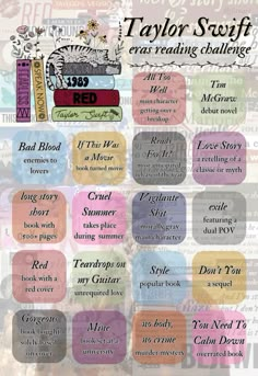 a poster with different types of books and names for each book, including the title