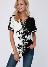 Color Block Short Sleeve Printed Blouse | Rotita.com - USD $28.78#Fashion #Jumpsuit #Dresses #Rompers #Shirts #Blouses #dresses #dressSexy #Tops #shortdress #fashion #stylish #womanfashion #womanoutfits #woman #clothes #beautiful #beauty #outfit #fashionoutfits #stylish #womensfashion #womanwear #womanoutfits #design #model #trendy #beautiful #cute #dress #girls #fashioneditorial #style #woman #Fashionoutfits #MiniSkirts Stylish Tops For Girls, Boutique Style Outfits, Trendy Tops For Women, Trendy Fashion Tops, Trendy Blouses, Cold Shoulder Long Sleeve, Pleated Blouse, Women's Blouses, Ladies Tops