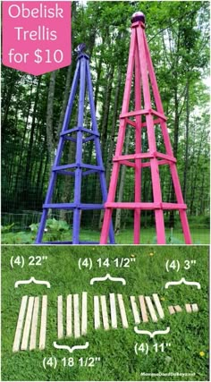 two different types of wooden ladders in the grass with measurements for each one and how to use them