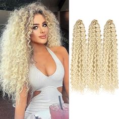 PRICES MAY VARY. Crochet Hair Extensions Material: FEILIMEI Deep Wave Crochet Hair is Made by High Quality Synthetic Fiber.Tangle-free,Light Weight,Soft and Smooth as Human Hair. Quick to Install, Braid Hair & Easy Style to Shawl Hair, Ponytail According to Your Preference. Curly Crochet Hair Size & Weight: 22inch, 90g/Pack, 28inch,110g/Pack, 1Pack/Lot.Wash and Protect Wavy Crochet Hair Like Your Own Hair,You Can Spray More Water or Essential Oil to Hair Care Before Installation, Will Be Better Long Blonde Curly Hair Black Women, Curly Blonde Hair Extensions, Blonde Hair Extensions Sew In, 613 Long Curly Wig, Deep Wave Crochet Hair, Platinum Blonde Hair Extensions Long, Curly Braiding Hair, Wavy Hair With Braid, Ocean Wave Crochet