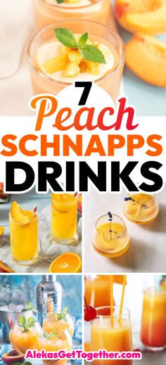 peach schnapps drinks collage with orange slices and garnishes