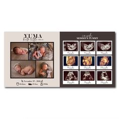 a baby's birth announcement card with photos