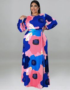 Loose Long Sleeve Flower Print Big Hem Elegant Maxi Dress for African ladies Flower Prints Fashion, Maxi Dress Fall, Plus Size Dresses For Women, Long Skirt Fashion, Boho Festival Fashion, Maxi Dresses Fall, Elegant Maxi Dress, Vestido Plus Size, Loose Long Sleeve