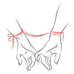 two hands tied together with red string