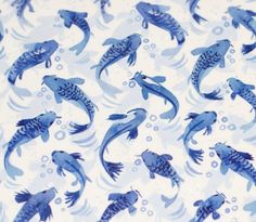 a blue and white background with fish on it