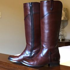 Frye Melissa Tab Tall Boots, Size 7.5. Dark Brown Color “Redwood.” Worn Only A Handful Of Times And Stored After Each Wear In Original Box. Will Ship In Original Box. Frye Melissa Boots, Dark Brown Color, Frye Shoes, Tall Boots, Winter Rain, Brown Color, Rain Boots, Dark Brown, Original Box