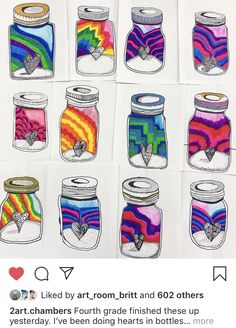 an instagram page with jars filled with different colors and designs on it, including the words'perfect frames more zart chamberers '