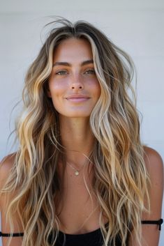 Mediterranean Blonde Hair, Balayage Beach Blonde, Summer Brown Blonde Hair, Long Hair Hair Color, Lived In Layers Long Hair, Fall Beach Hair Color, Long Curtain Bangs Long Hair Blonde, Natural Beach Blonde Hair, Long Layered Haircuts Long Hair