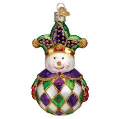 Glass Harlequin Snowman Christmas tree ornament Mardi Gras Ornaments, Purple Christmas Ornaments, Old World Christmas Ornaments, Snowman Christmas Ornaments, Christmas Material, Purple Christmas, Ornament Hooks, Medieval Times, Kurt Adler