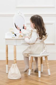 Vintage Style Vanity, Childrens Vanity, Toddler Vanity, Girls Vanity, Le Toy Van, Victorian Mirror, Toddler Playroom, Childhood Dreams, Dressing Table With Chair