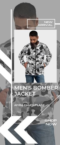 AFIBA Camouflage Men's Bomber Jacket. Add a little zing to your wardrobe with this vibrant All-Over Print Bomber Jacket. • 100% polyester • Fabric weight: 6.49 oz/yd² (220 g/m²), weight may vary by 5% • Brushed fleece fabric inside • Unisex fit • Overlock seams • Sturdy neck tape • Silver YKK zipper • 2 self-fabric pockets • Blank product components sourced from the US and China 😀For more collection, click link on the image. #afiba #afibacamo #afibacamouflage #menscamojacket #camojacket #camo