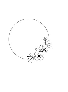 a black and white drawing of flowers in a circle