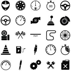 the different types of car parts are shown in this black and white image, including steering wheel