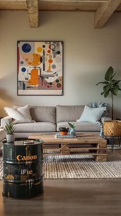 Industrial Living Room Room Pieces, Lighting Hacks, Drum Side Table, Oil Drum, Industrial Furniture, Side Tables, Coffee Tables