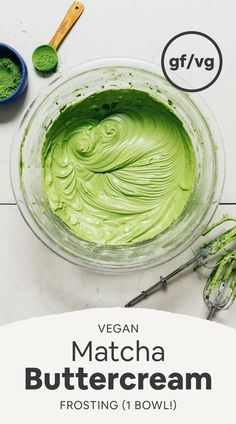 vegan matcha buttercream frosting in a bowl