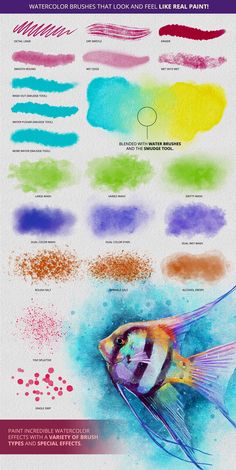 watercolor brushes that look like real paint are on display in this poster, with different colors