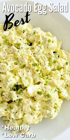 an egg salad in a white bowl with the words, best healthy low carb