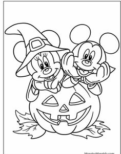 mickey mouse and minnie pumpkin coloring pages for kids to color on the halloween day with