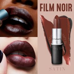 **New In Box** Expires 9/24 Fullsize Satin Finish Intense Brown Creamy Medium-To-Full Buildable Coverage Mac Film Noir Lipstick, Mac Film Noir, Dark Brown Lipstick, Mac Satin Lipstick, Mac Cosmetics Lipstick, Makeup Board, Brown Lipstick, Makeup Party, Deep Autumn