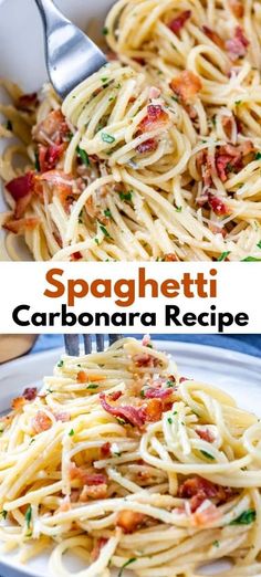 spaghetti carbonara recipe with bacon and parmesan cheese