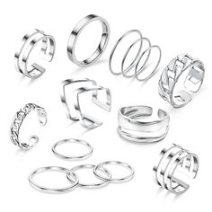 PRICES MAY VARY. 【Knuckle Rings for Women】 14PCS knuckle stackable rings come in a set. Midi rings, knuckle rings, finger rings and simple stackable rings. Multiple stacking methods make you unique every day, to show your personality and charm. 【High Quality Material】Our silver rings for women set are made of 316 stainless steel. These stainless steel rings are highly durable and resistant to tarnishing.Knuckle rings set will last for a long time to wear, The highly polished surface is smooth, e Wave Rings, Twisted Rings, Cross Rings, Rings Set For Women, 13th Birthday Gifts, Midi Ring Set, Ring Sets Boho, Stackable Ring Sets, Stackable Rings Silver