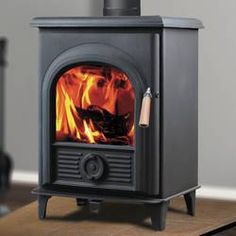 a wood burning stove in a living room