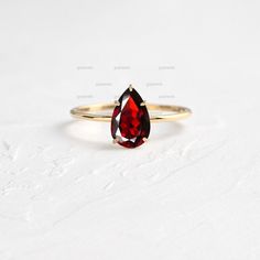 Pear Cut Red Garnet Engagement Ring Gold Garnet Wedding Ring - Etsy Red Drop Jewelry For Anniversary, Red Solitaire Rings As Gift, Red Teardrop Gemstone Rings, Formal Red Pear-shaped Ruby Ring, Formal Pear-shaped Ruby Ring, Red Teardrop Ruby Ring For Gift, Red Garnet Solitaire Ring, Fine Jewelry Garnet Ring, Red Teardrop Ruby Rings