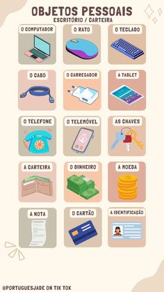 the spanish poster shows different types of objects