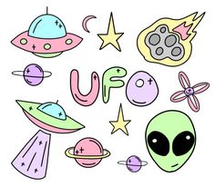 the word up is surrounded by alien and stars