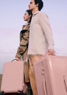 Essential Colours Inspired by the Desert | RIMOWA Travel Store, Travel Bag Set, Colour Story, Pink Backdrop, Pastel Sky, Fashion Collage, Natural Shades