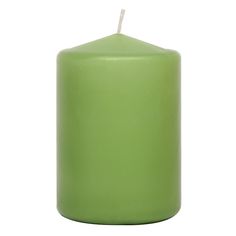 a green candle with a white stick sticking out of it's top, on a white background