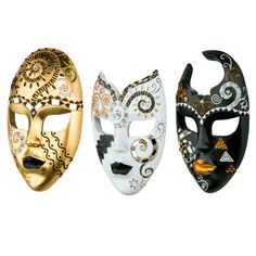 "Buy the Design Toscano Petite Mardi Gras Carnivale Wall Mask Set at Michaels. With all the festivity of a masquerade party, this trio of decorative art masks add a dramatic splash of New Orleans spice to any décor. Enjoy the glitz and glam of Mardi Gras year-round! With all the festivity of a masquerade party, this trio of decorative art masks add a dramatic splash of New Orleans spice to any décor. Cast in quality designer resin and hand painted in bold gold, pure white and electric ebony, eac Mask Reference, Festival Mask, Garden Animal Statues, Mask Wall Decor, Cool Mask, Art Masks, Garden Gnomes Statue, Mask Collection, Carnival Mask