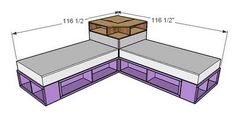 a drawing of a bed with drawers and a box on top