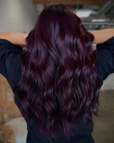 Hair Color Ideas For Wavy Hair Curls, Dark Red Hair With Purple Undertones, Burgundy Violet Hair Color, Dark Maroon Hair Color, Purple Toned Black Hair, Maroon Violet Hair, Dark Red Violet Brown Hair, Purple Dark Hair Color, Dark Purple Burgundy Hair