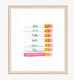 a framed art print with the words sun moon and three different colored crayons