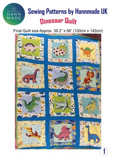 an image of a quilt made to look like dinosaurs on the cover of a children's book