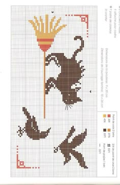 a cross stitch pattern with two birds and a flower