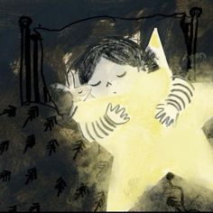 a drawing of a child hugging a star