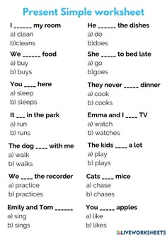 an english worksheet with the words present simple worksheet in blue and white