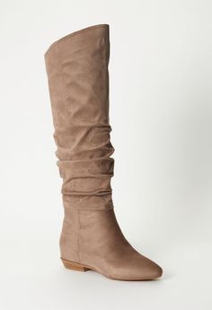 Material: Faux Suede Heel Height: 0.75" Shaft Height: 18.0" Closure: Slip On Imported Medium Width Suede Ankle-high Moto Boots, Brown Suede Knee-high Boots Medium Width, Knee-high Boots With Zipper Closure, Medium Width, Brown Ankle-high Moto Boots Medium Width, Fashion Shoes Boots, Brown Knee-high Boots With Zipper Closure, Flat Boots, Suede Heels, Faux Suede