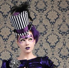 Striped Gothic  Steampunk Top Hat Circus Top Hat, Steampunk Circus, Top Hats For Women, Steampunk Top, Steampunk Top Hat, Gothic Tops, Mini Top Hat, Mini Top, Steampunk Costume