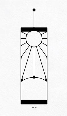 a drawing of a window with the sun shining in it's center and on top